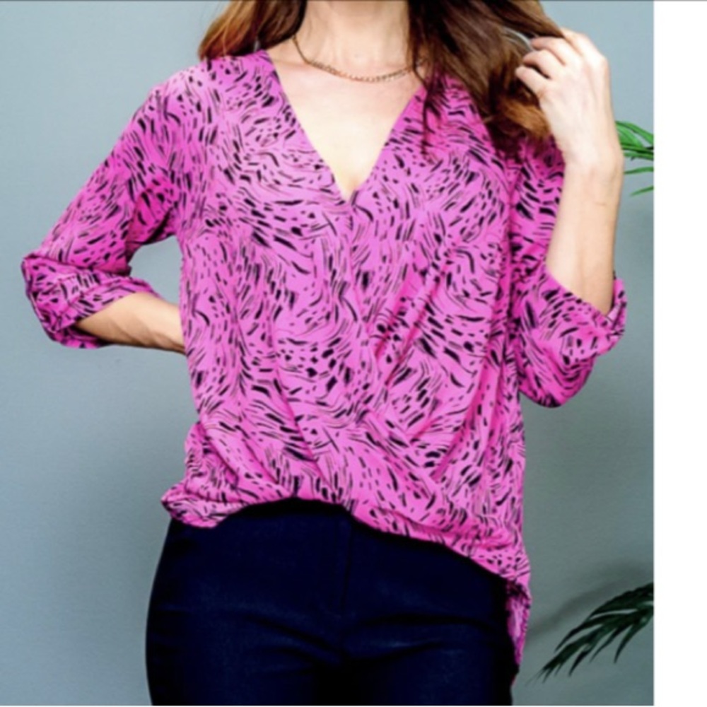 NWOT LUSH Women’s Hilow Chiffon Top Hot pink Black Colourful chiffon Blouse Boho
